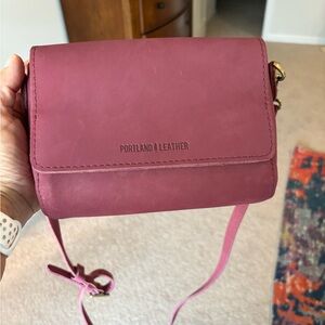Portland, leather Metro Mini crossbody in Foxglove